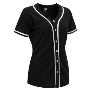 blank black & white full button baseball jersey for women