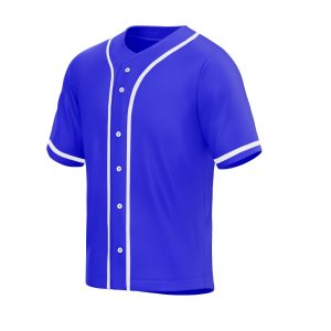 Home blank blue & white full button baseball jersey for men