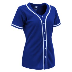 blank blue & white full button baseball jersey for women
