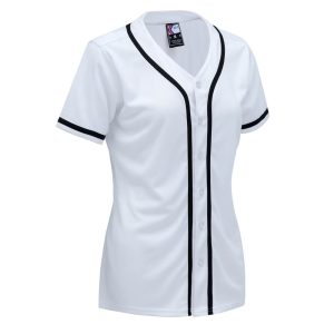 Home white & black full button baseball jersey for women